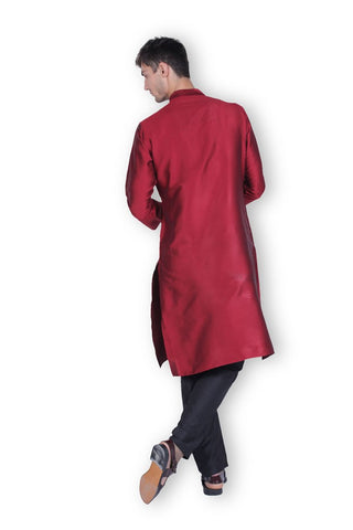 Men's Maroon Cotton Kurta