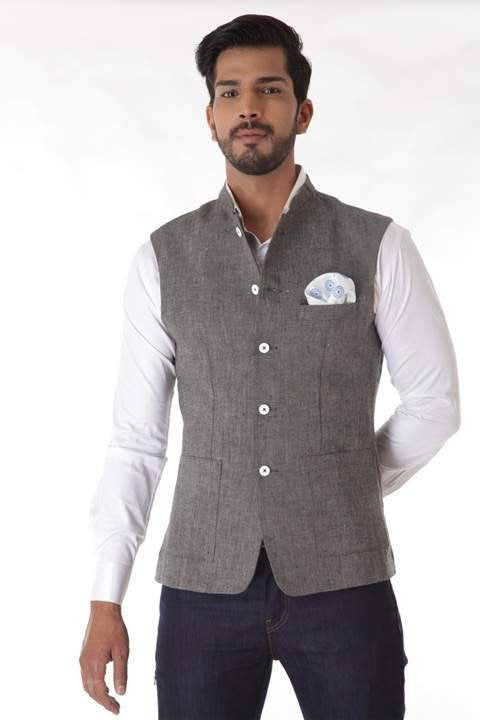 GRAY CLASSIC LINEN WAIST COAT