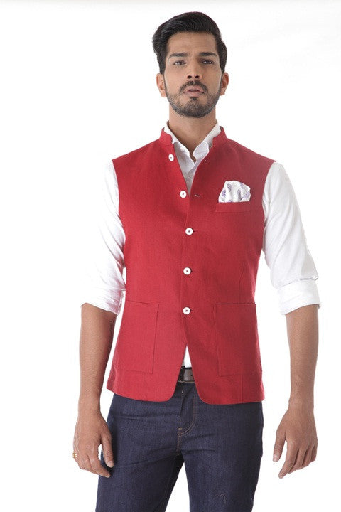 ROYAL RED LINEN WAISTCOAT