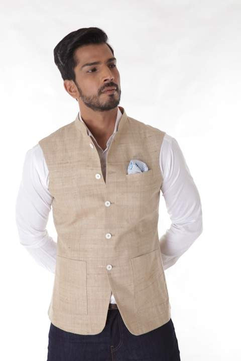 LIGHT BROWN TUSSAR SILK WAISTCOAT